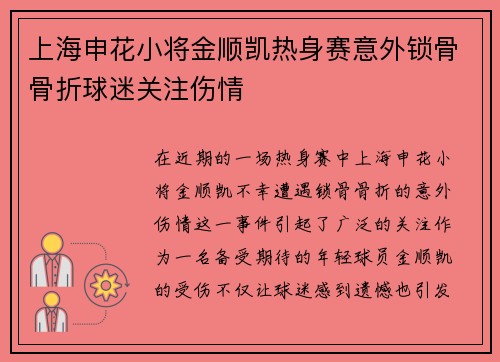 上海申花小将金顺凯热身赛意外锁骨骨折球迷关注伤情