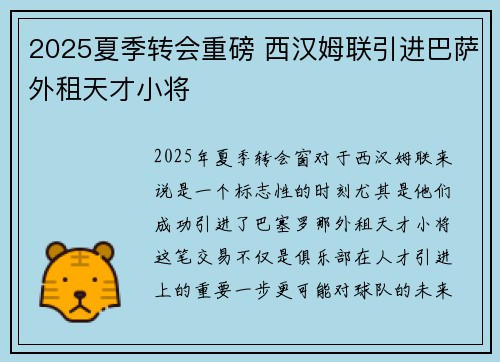 2025夏季转会重磅 西汉姆联引进巴萨外租天才小将